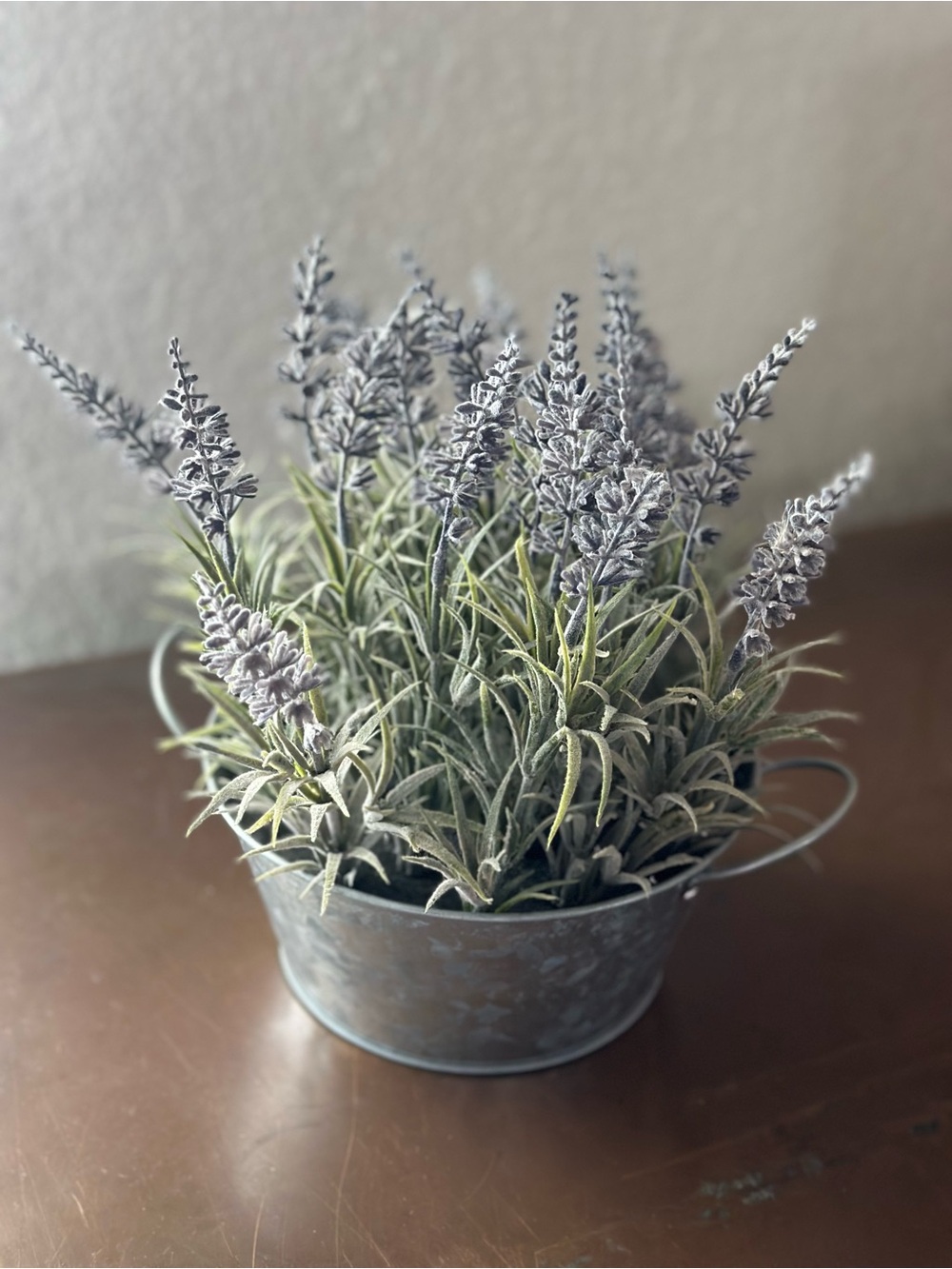 Artificial Lavender Plant in Silver Metal Planter - Decorative Home Accent